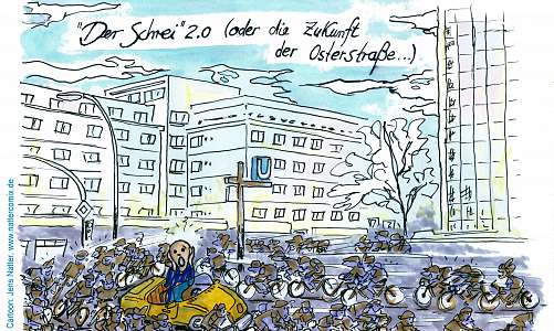 car, bicycle, Osterstraße, cartoon